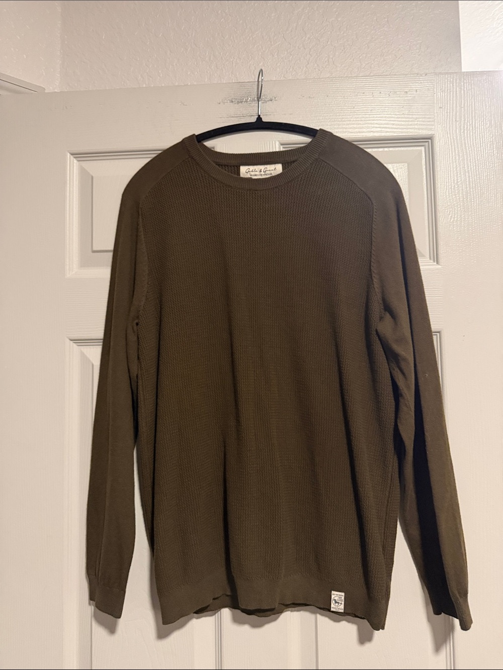 Waffle Knit Crewneck Sweater in Olive